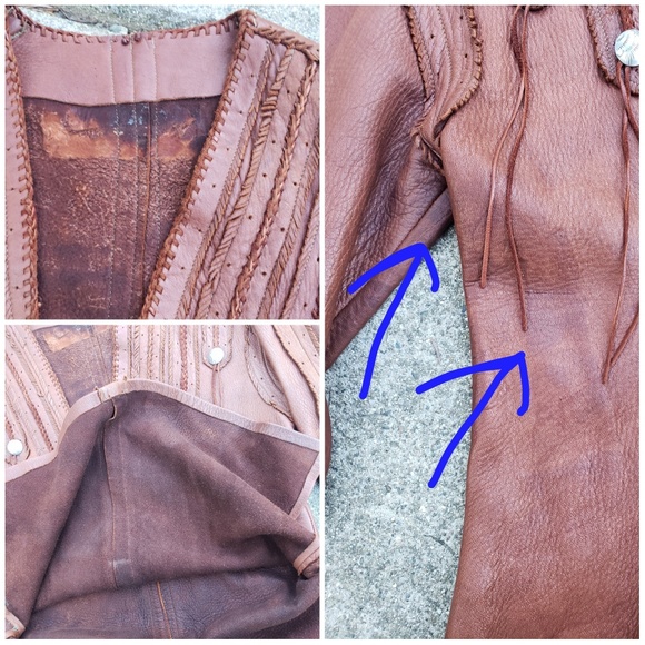 Leather Vintage Fringe Native Tunic Jacket Shirt - Picture 7 of 8